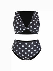V-neck Polka Dot Twist Bracelet Shorts Bikini Set Curve & Plus