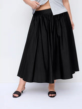 Cotton Mid Rise Draped Pleated Flared Midi Skirt Curve & Plus