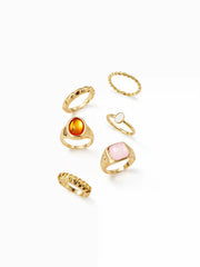 6 PCS GEMSTONE RING SET