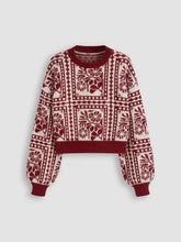 Knit Round Neckline Floral Contrasting Binding Sweater