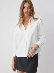 Cotton-blend Long Sleeve Oversized Blouse