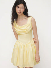 Cowl Neck Ruffle Lace Up Mini Dress