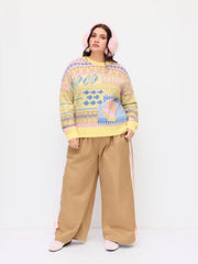 Knit Fish & Shell Pattern Colorblock Long Sleeve Sweater Curve & Plus