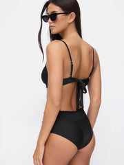 High Stretch Sweetheart Mesh Ruffle Hem Underwire Bikini Set