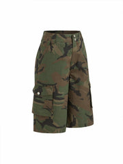 Cotton-blend Mid Rise Camo Cargo Bermuda Shorts