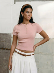 Knit Round Neckline Short Sleeve Top