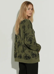 Knit V-neck Mushroom Graphic Cardigan