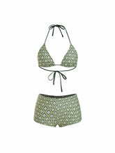 Halter Neckline Geometric Floral Shorts Bikini Set