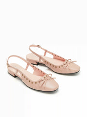BOWKNOT DECOR STUDDED SLINGBACK FLATS
