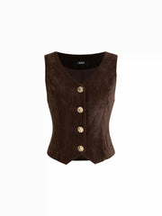 Velvet V-neck Metal Detail Tie Back Vest