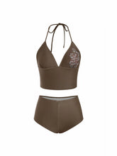 High Stretch Halter Neckline Floral Ruched Bikini Set