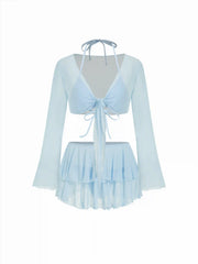 Halter Neckline Bikini Swimsuit With Cover Up Set