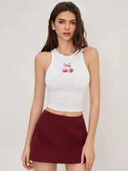 Cotton-blend Cherry Heart Graphic Tank Top
