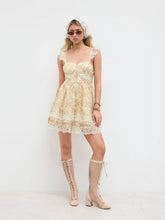 Sweetheart Ditsy Floral Layered Lace Trim Corset Mini Dress