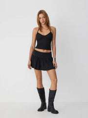 Halter Neck Metal Detail Top & Low Rise Mini Skirt Set