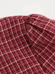 Cotton-blend Mandarin Collar Tartan Cut Out Bowknot Puff Sleeve Mini Dress