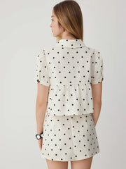 Polka Dot Peter Pan Collar Top & Low Rise A-line Mini Skirt Set