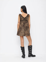 V-neck Leopard Drawstring Lace Trim Nightdress