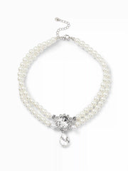 FAUX PEARL & RHINESTONE LAYERED CHOCKER NECKLACE