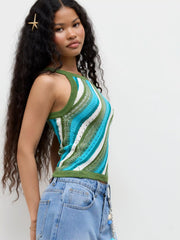 Knit Stripe Contrasting Binding Cami Crop Top
