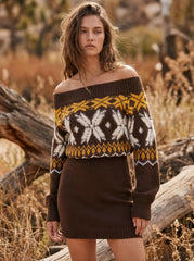 Knit Fair Isle Off-shoulder Mini Dress