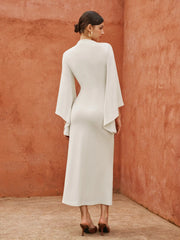 High Neck Cloak Sleeve Metal Detail Wrap Bodycon Maxi Dress