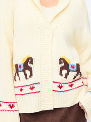Knit Horse Graphic V-Neck Oversized Cardigan