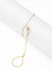 18K GOLD PLATED STAINLESS STEEL RHINESTONE HAND CHAIN BRACELET