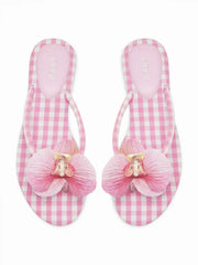 FLOWER & GINGHAM FLIP-FLOP SLIPPERS