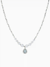 FAUX PEARL RHINESTONE AQUAMARINE PENDANT NECKLACE