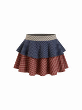 Cotton-blend Low Rise Plaid Ruffled Tiered Mini Skirt