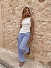 Cotton-blend Textured Drawstring Tank Top & High Rise Striped Joggers Set