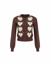Knit Argyle Heart Pattern Button Cardigan