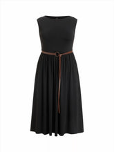 High Stretch Round Neck A-line Maxi Dress With Belt Curve & Plus