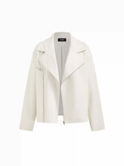 Faux Leather Collar Zip Through Oversized Biker Jacket With Belt