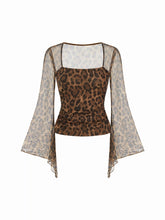 Chiffon Leopard Square Neck Bell Sleeve Top
