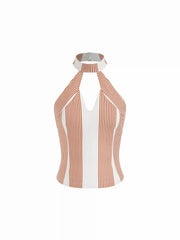 Halter Neck Stripe Cutout Cami Top