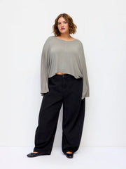 Jersey Round Neck Batwing Sleeve Oversized Tee Curve & Plus