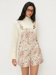 Floral Cotton-blend Square Neck Metal Detail Romper