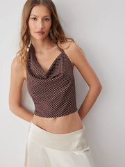 Chiffon Polka Dot Halter Neck Backless Top