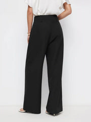 High Rise Pleated Button Wide Leg Trousers