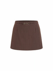 Low Rise Striped Belted Metal Detail Mini Skirt