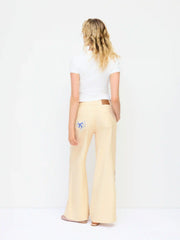 Denim Low Rise Floral Applique Metal Detail Wide Leg Jeans