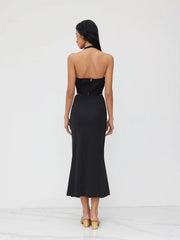 Mid Rise Split Metal Detail Ruched Midi Skirt