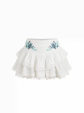 Jacquard Floral Embroidery Lace Ruffle Tiered Mid Rise Mini Skirt
