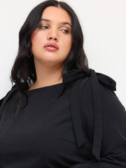 Boat Neck Bowknot Ruched Long Sleeve Top Curve & Plus