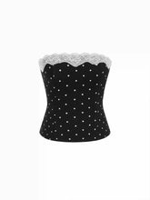 Cotton-blend Polka Dot Lace Trim Bandeau Top