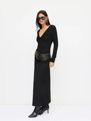 V-neck Long Sleeve Ruched Maxi Dress