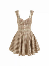 Cotton-blend Gingham Sweetheart Neck Lace Panel Mini Dress