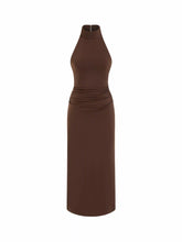Jersey Halter Neck Ruched Zipper Maxi Dress